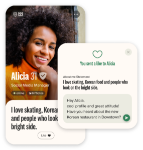 Example first message and like Interracial single profile